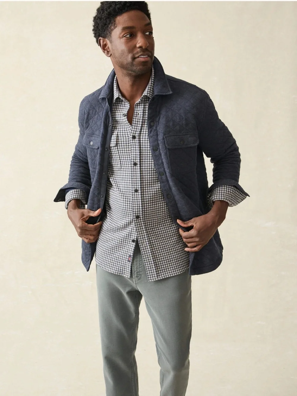 Faherty Men’s Epic Quilted Fleece CPO Shirt Jacket - Navy Melange sz XL